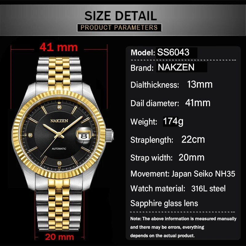 NAKZEN Montre Homme Tourbillon Automatique - Saphir - MEGIR