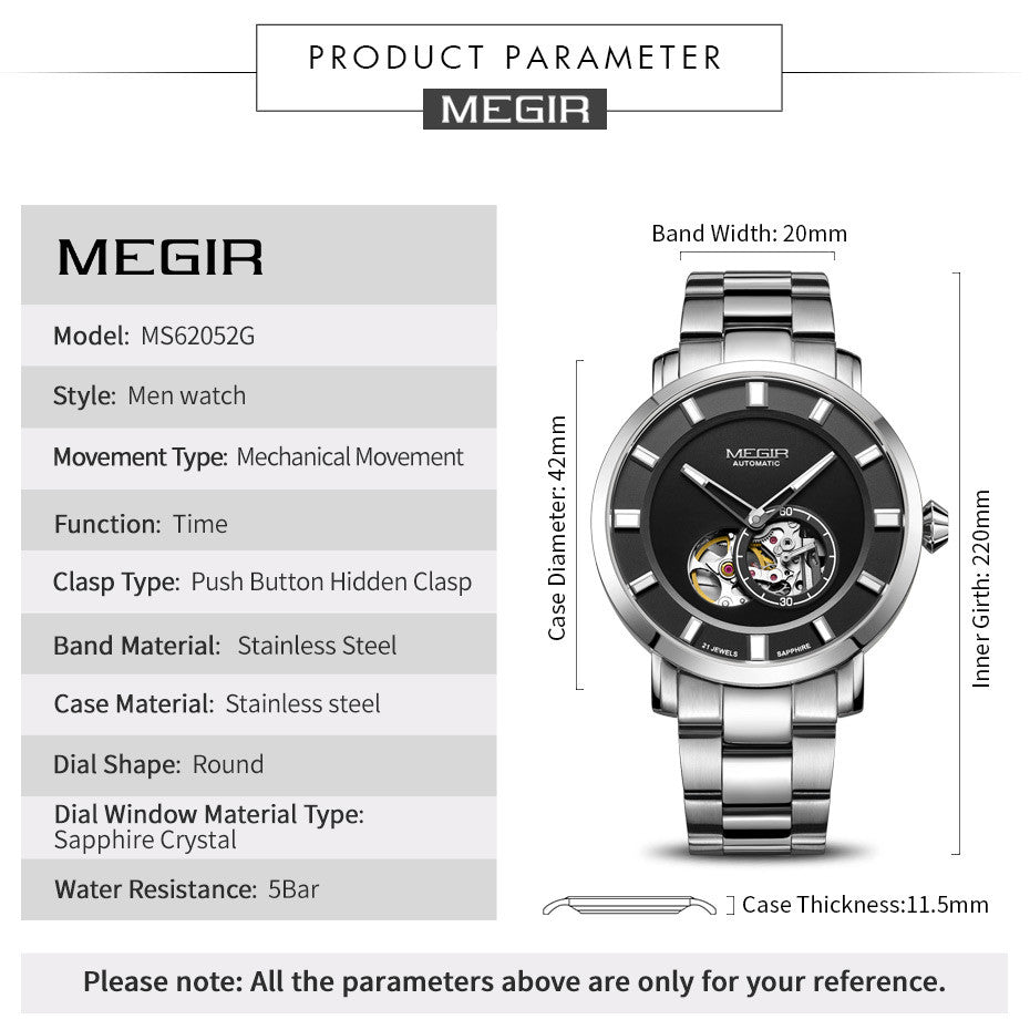 MEGIR Montre Homme Classique - Acier Inoxydable - MEGIR