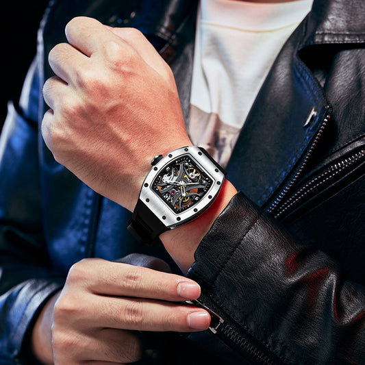 New Skeleton Big Dial Mechanical Watch for Men Fashion Luminous Automatic Movement Wristwatch Stainless Steel Case Clock 9190-11-3