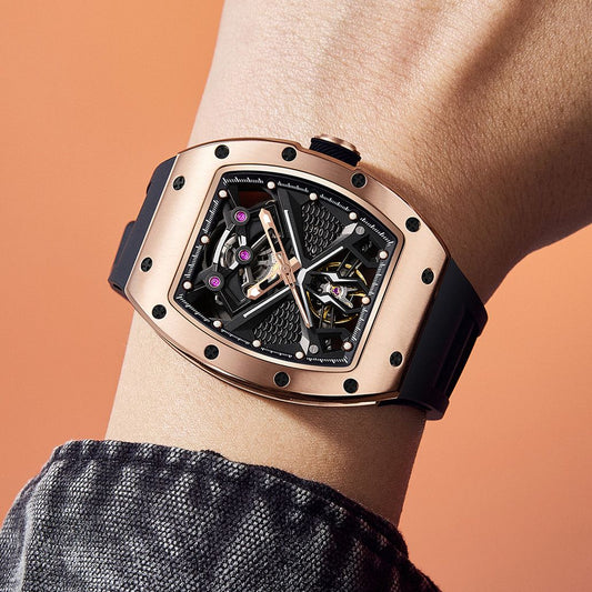 New Hollow Out Dial Men Mechanical Watch Fashion Stainless Steel Automatic Wristwatch Waterproof Watch Clock Montre Homme 9190-5-1