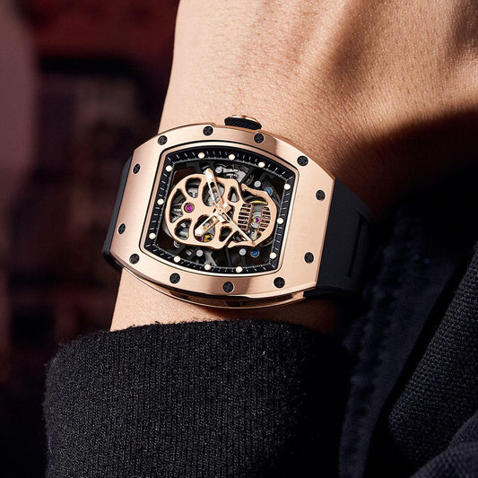 New Men's Watches Skull Hollow Dial Face Mechanical Watch Steel Case Waterproof Sport Wristwatch Automatic Movement Clock 9190-7-2