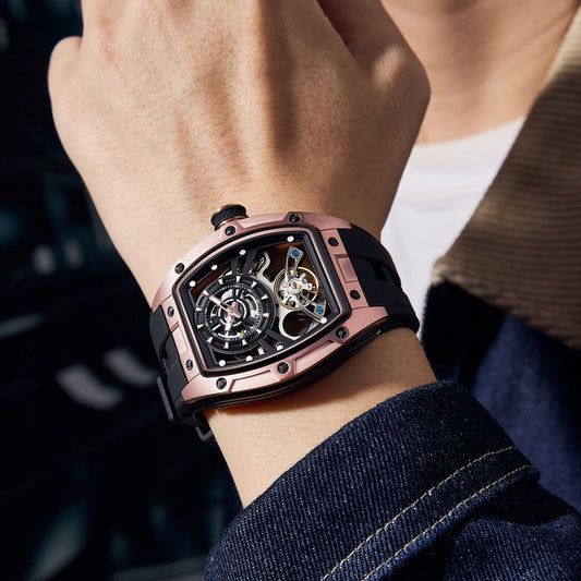 New Fashion Automatic Mechanical Watches for Men Waterproof Skeleton Dial Stainless Steel Case Male Wristwatch Clock 9198-6-1