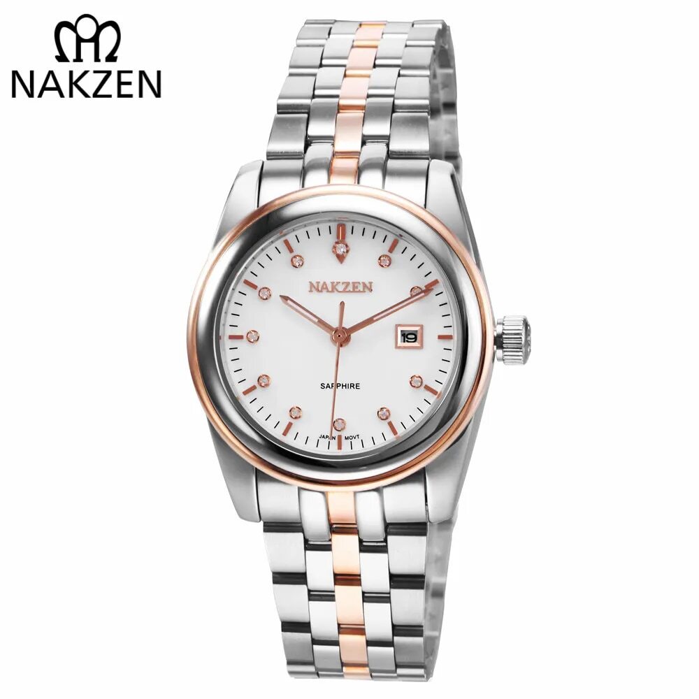 NAKZEN Montre Femme Or Quartz - Diamants Calendrier - MEGIR