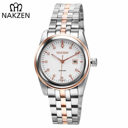 NAKZEN Montre Femme Or Quartz - Diamants Calendrier - MEGIR
