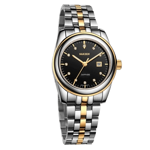 NAKZEN Montre Femme Or Quartz - Diamants Calendrier