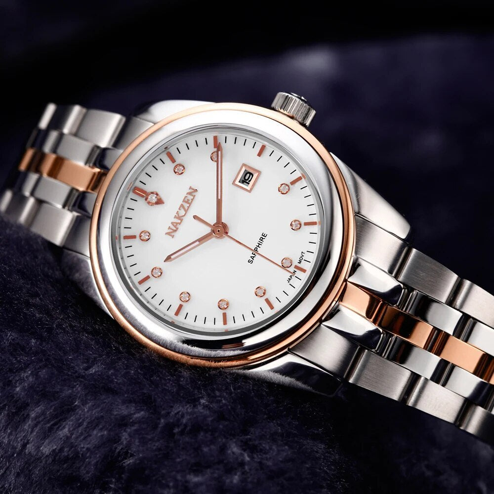 NAKZEN Montre Femme Or Quartz - Diamants Calendrier - MEGIR