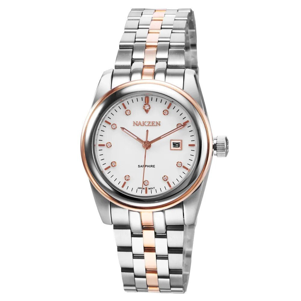 NAKZEN Montre Femme Or Quartz - Diamants Calendrier - MEGIR