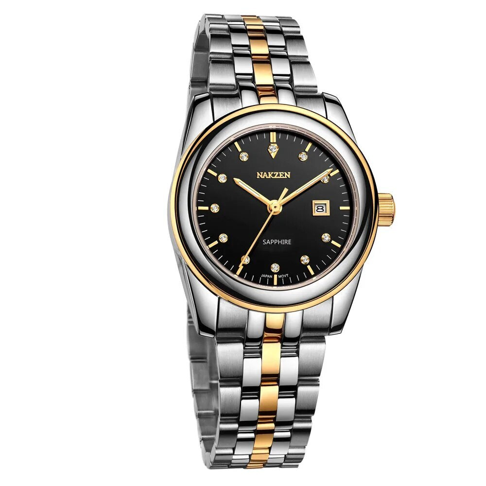 NAKZEN Montre Femme Or Quartz - Diamants Calendrier - MEGIR