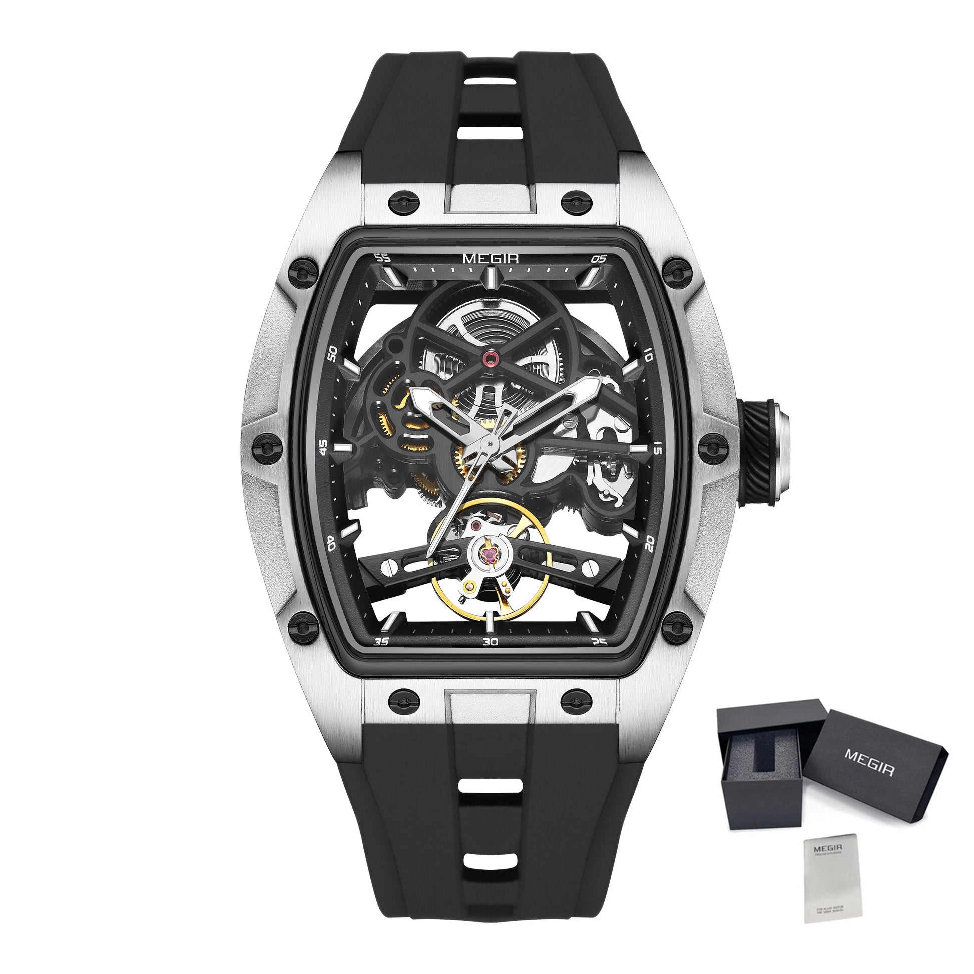 MEGIR 100% Original Fashion Men Watches Automatic Mechanical Watch Steel Case Sport Skeleton Wristwatch Waterproof Clock Reloj Hombre-17