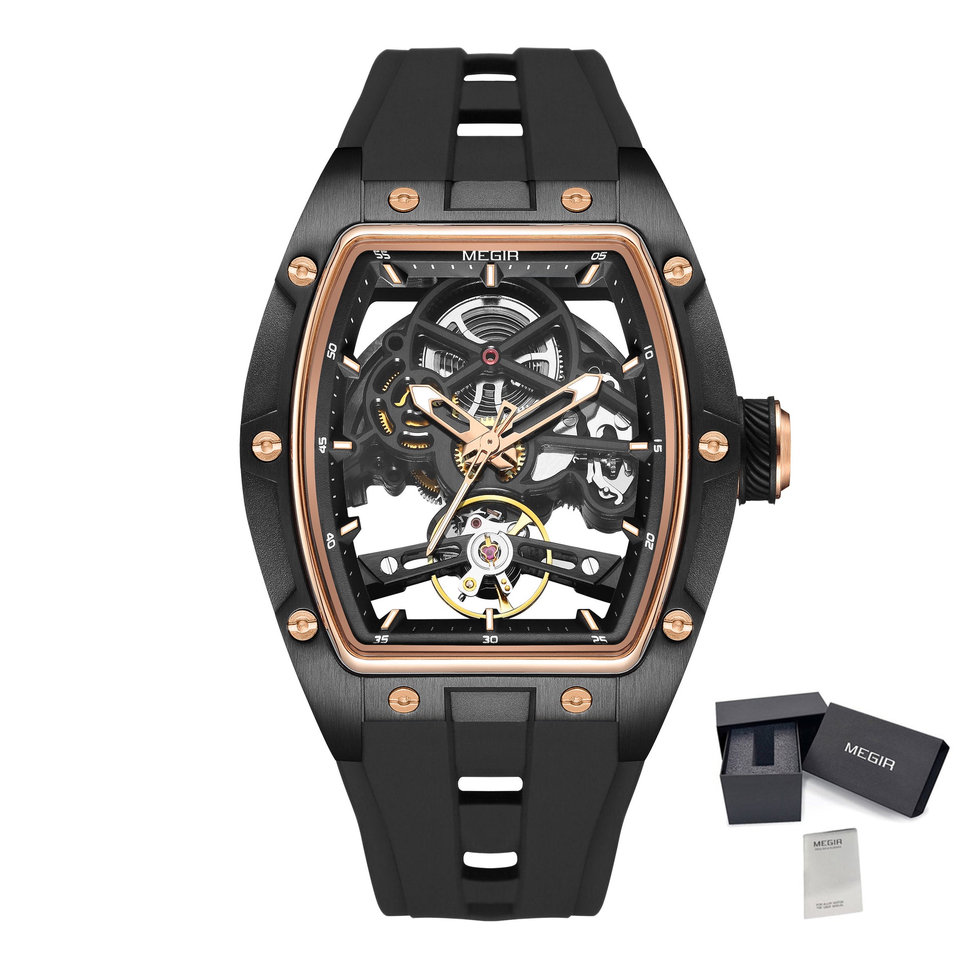 MEGIR 100% Original Fashion Men Watches Automatic Mechanical Watch Steel Case Sport Skeleton Wristwatch Waterproof Clock Reloj Hombre-15