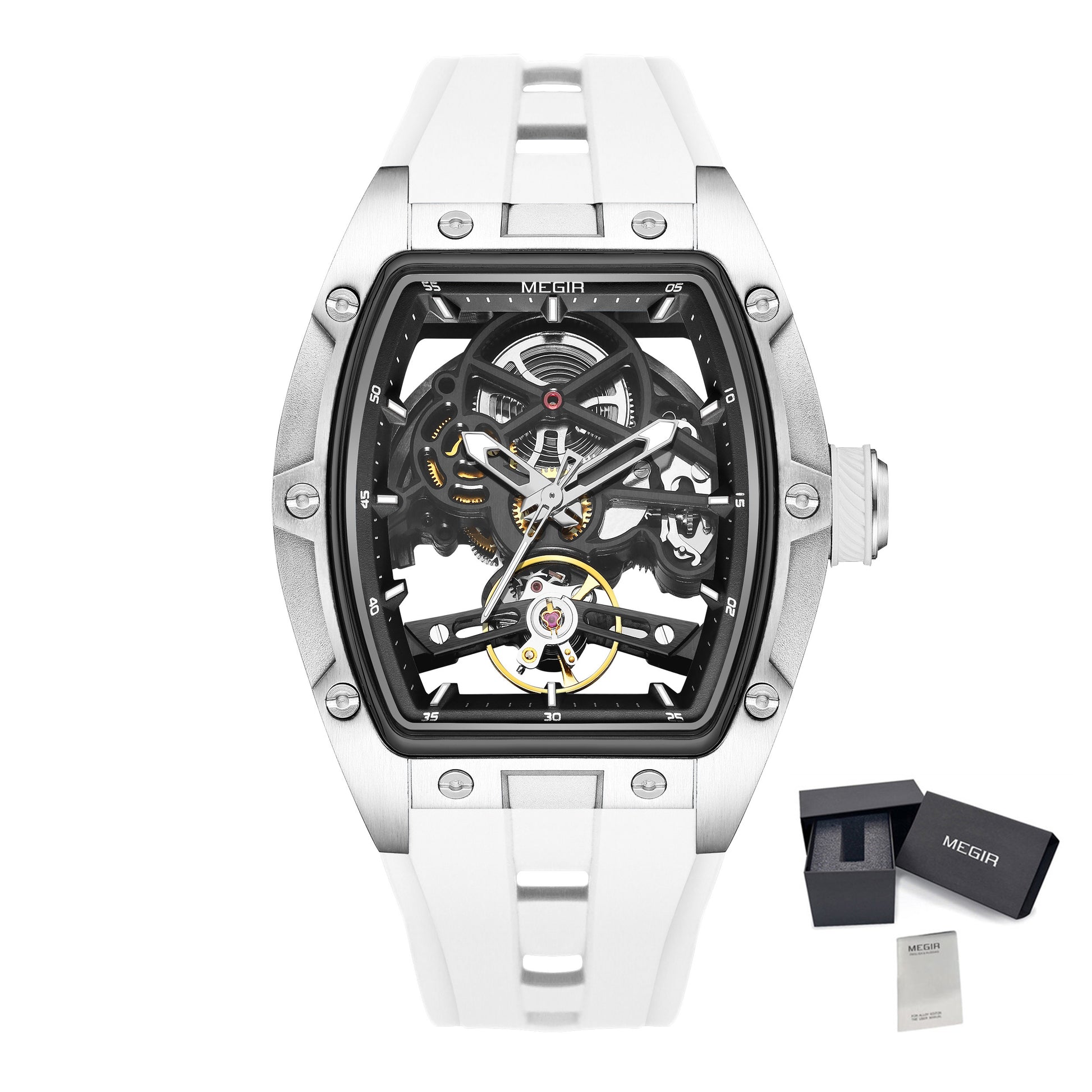 MEGIR 100% Original Fashion Men Watches Automatic Mechanical Watch Steel Case Sport Skeleton Wristwatch Waterproof Clock Reloj Hombre-14
