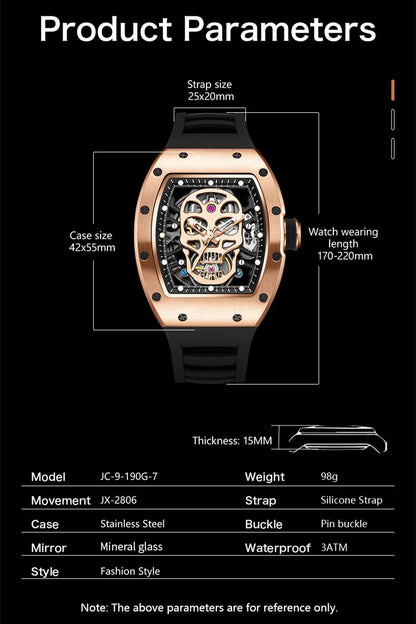 New Men's Watches Skull Hollow Dial Face Mechanical Watch Steel Case Waterproof Sport Wristwatch Automatic Movement Clock 9190-7-7