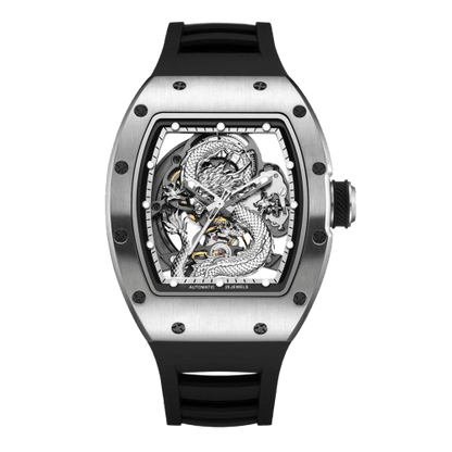MEGIR Montre Homme Tonneau Squelette - Acier Luxe