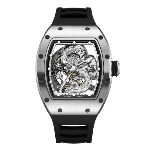 MEGIR Montre Homme Tonneau Squelette - Acier Luxe