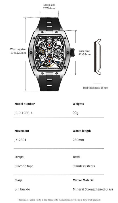 New Men's Sports Watch Fashion Automatic Mechanical Movement Watches Skeleton Luminous Waterproof Business Wristwatches 9198-4-9